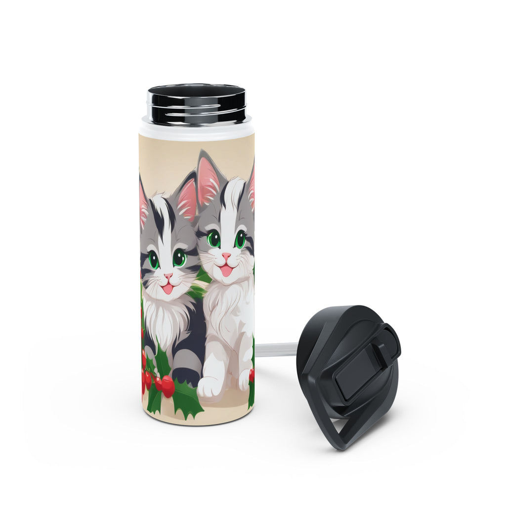 Mistletoe Kittens Christmas Stainless Steel Water Bottle | Cute Cats Holiday Travel Mug