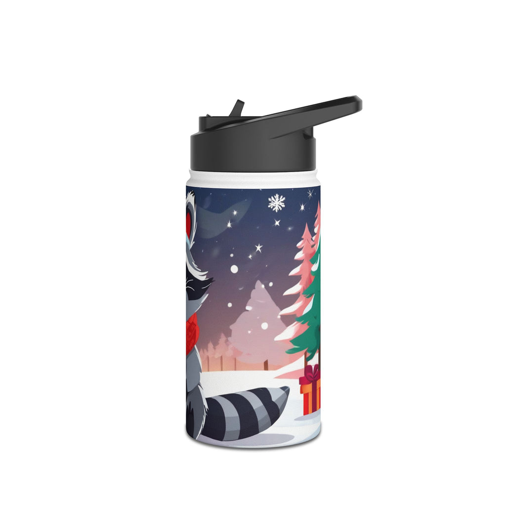 Winter Raccoon Christmas Stainless Steel Water Bottle | Cute Animal Holiday Travel Mug
