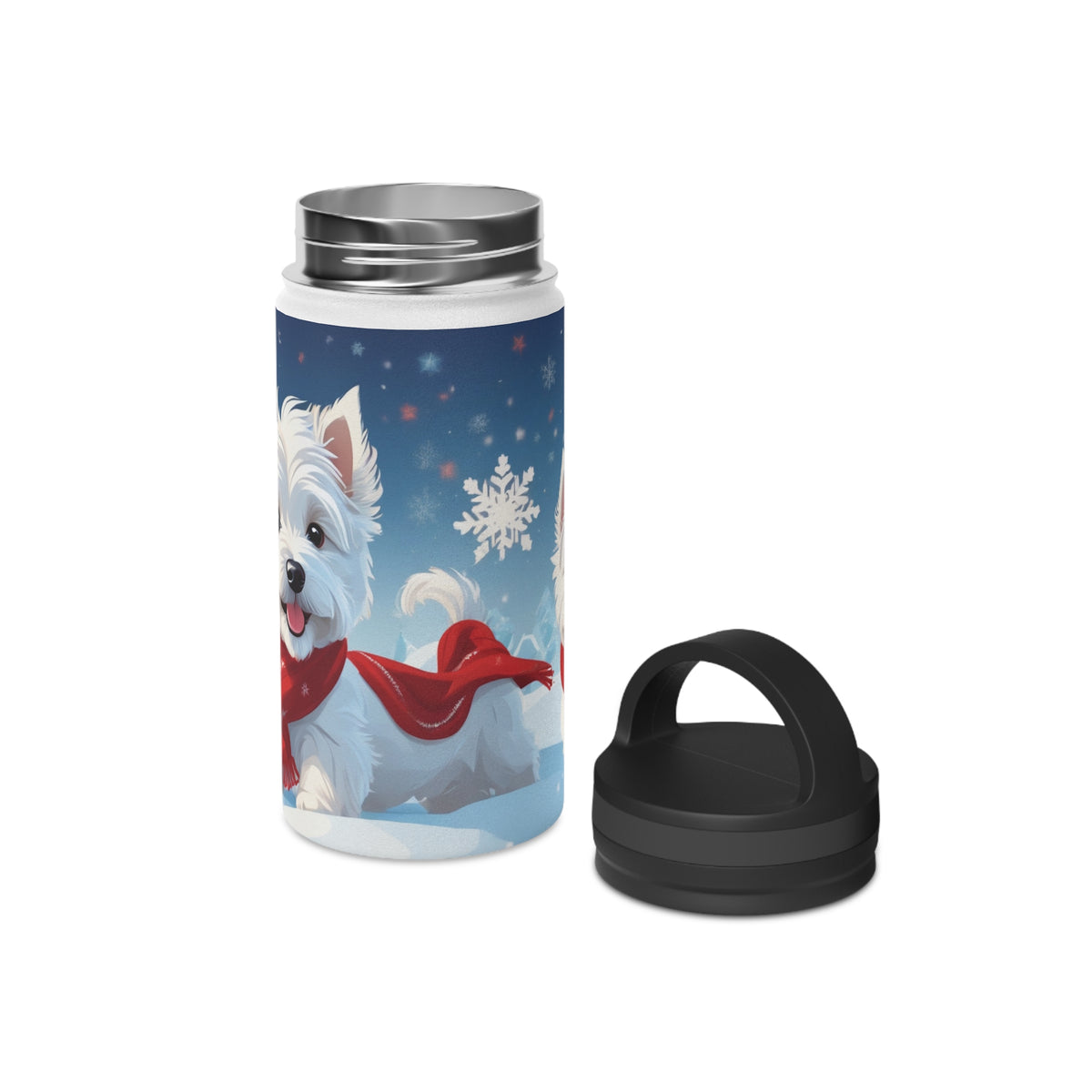 Festive Westie Christmas Stainless Steel Water Bottle | Cute West Highland Terrier Holiday Travel Mug