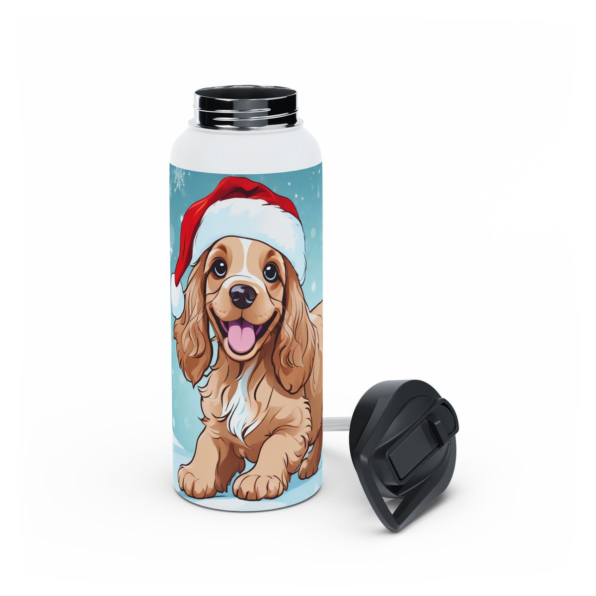 Festive Spaniel Christmas Stainless Steel Water Bottle | Cute Dog Holiday Travel Mug