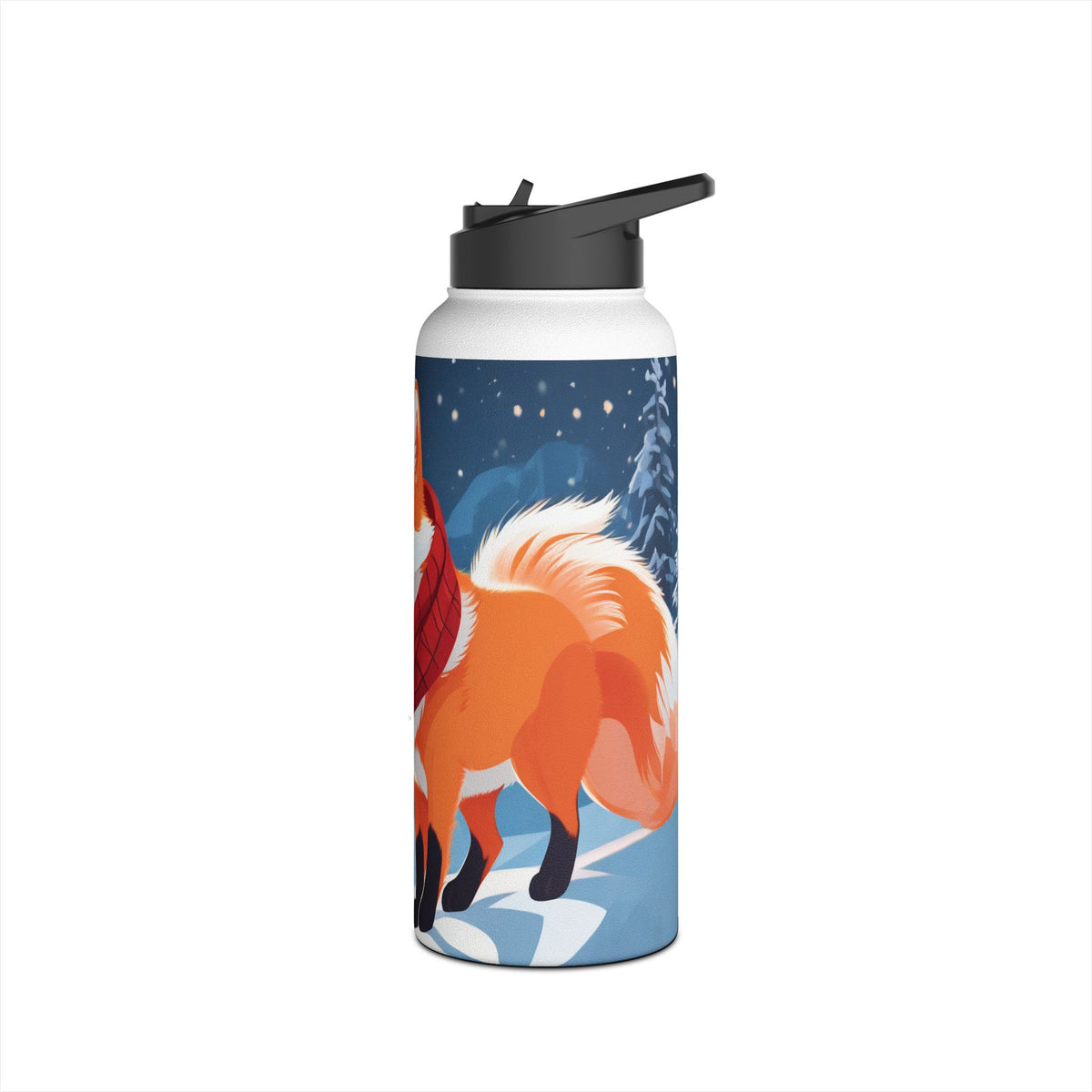Winter Fox Christmas Stainless Steel Water Bottle | Cute Arctic Fox Holiday Travel Mug