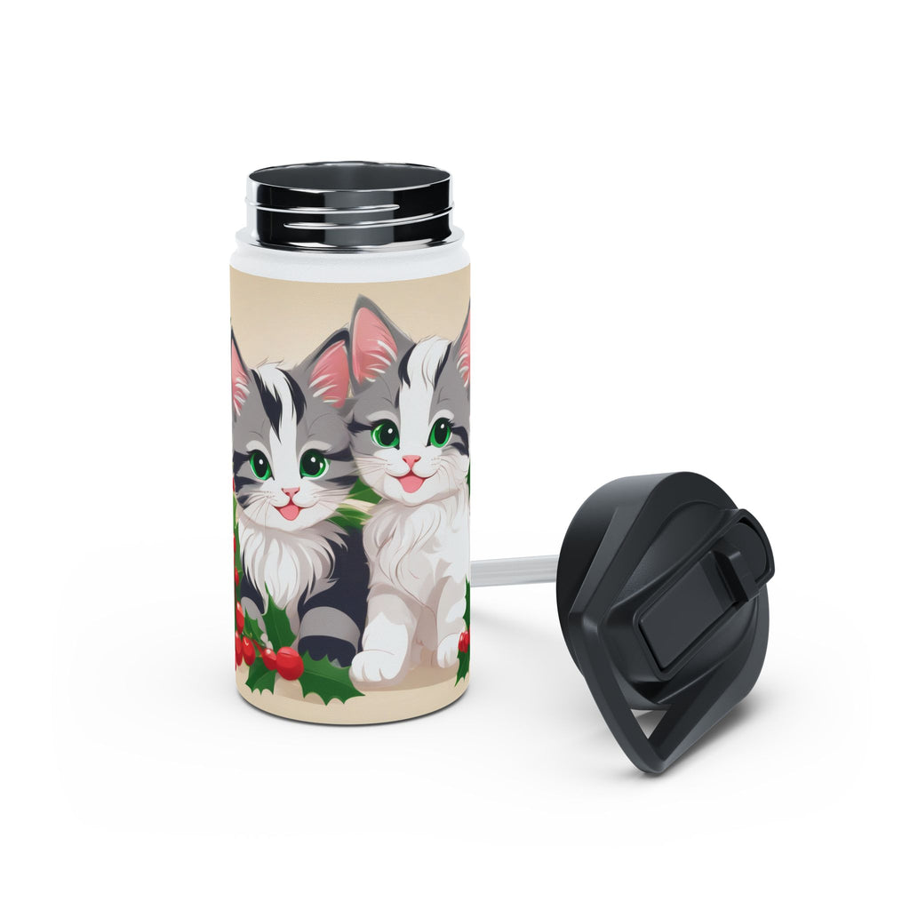 Mistletoe Kittens Christmas Stainless Steel Water Bottle | Cute Cats Holiday Travel Mug