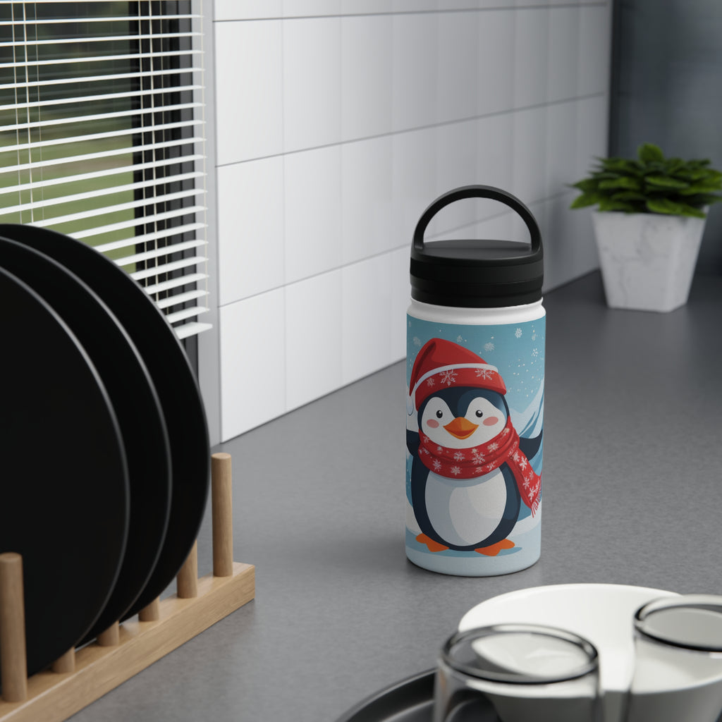 Festive Penguin Christmas Stainless Steel Water Bottle | Cute Arctic Animal Holiday Travel Mug