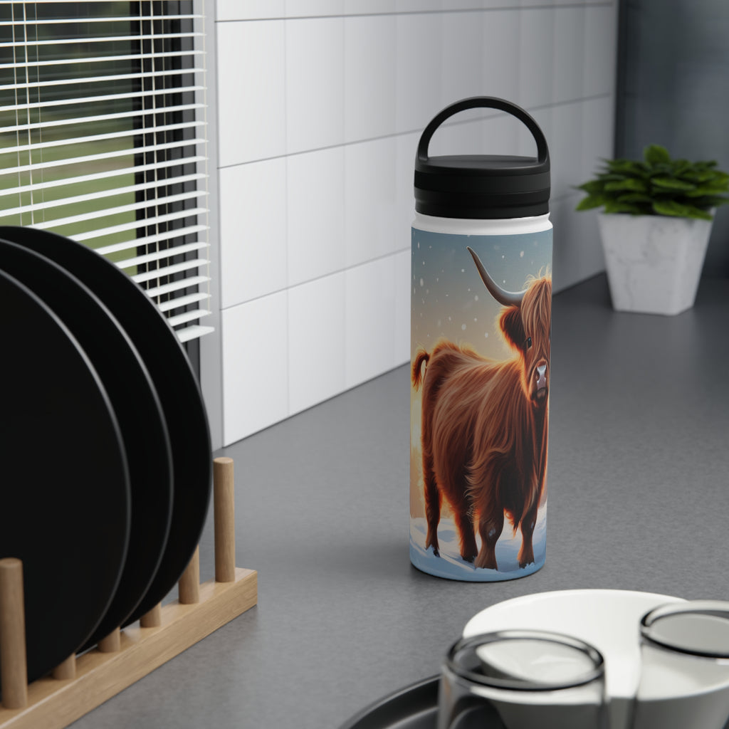 Festive Highland Cow Christmas Stainless Steel Water Bottle | Cute Farm Animal Holiday Travel Mug