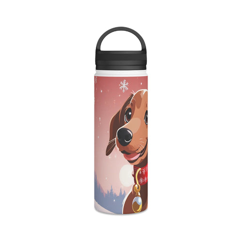 Festive Dachshund Christmas Stainless Steel Water Bottle | Cute Sausage Dog Holiday Travel Mug