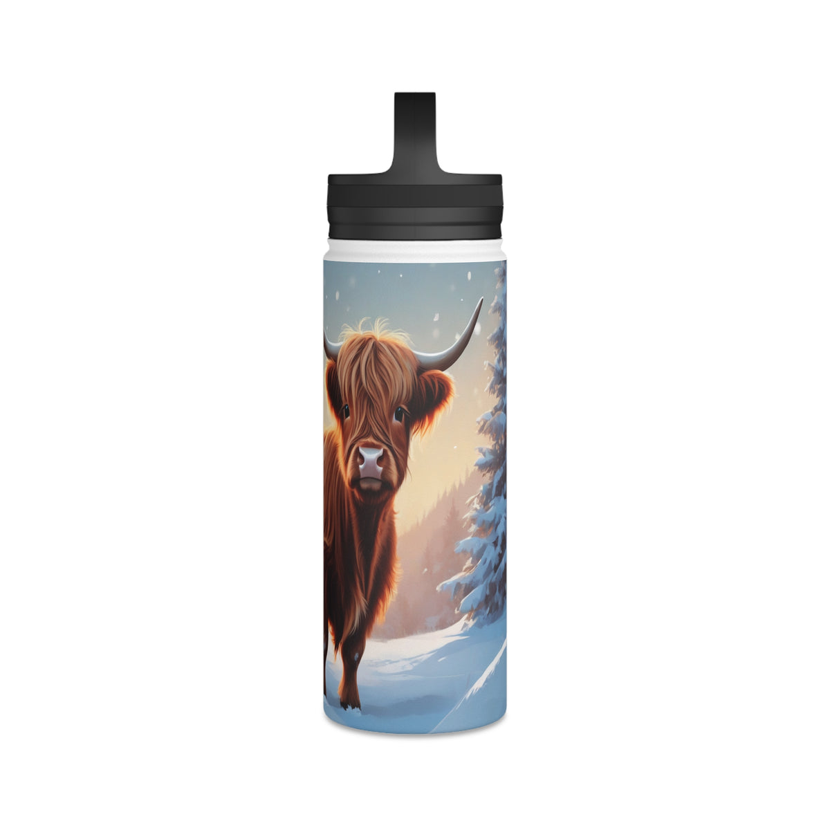 Festive Highland Cow Christmas Stainless Steel Water Bottle | Cute Farm Animal Holiday Travel Mug