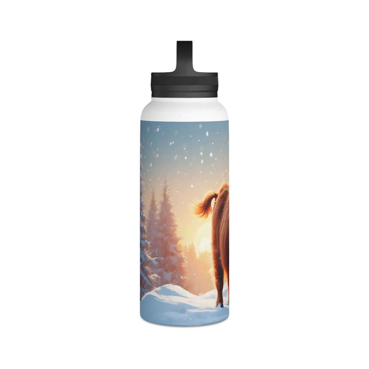 Festive Highland Cow Christmas Stainless Steel Water Bottle | Cute Farm Animal Holiday Travel Mug
