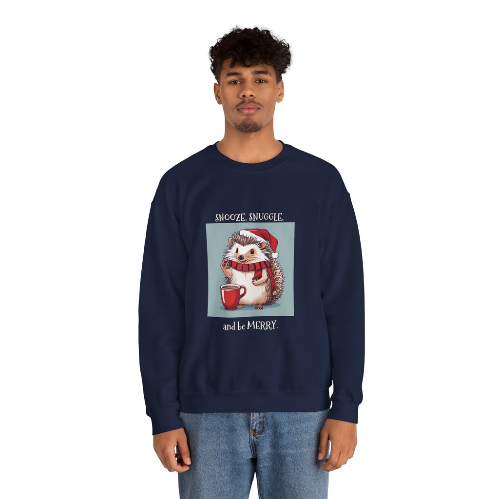 Cute Hedgehog Christmas Sweatshirt | Snooze Snuggle & Be Merry Holiday Jumper
