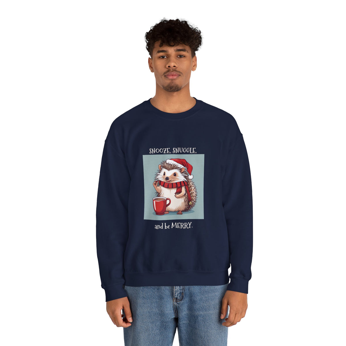 Cute Hedgehog Christmas Sweatshirt | Snooze Snuggle & Be Merry Holiday Jumper