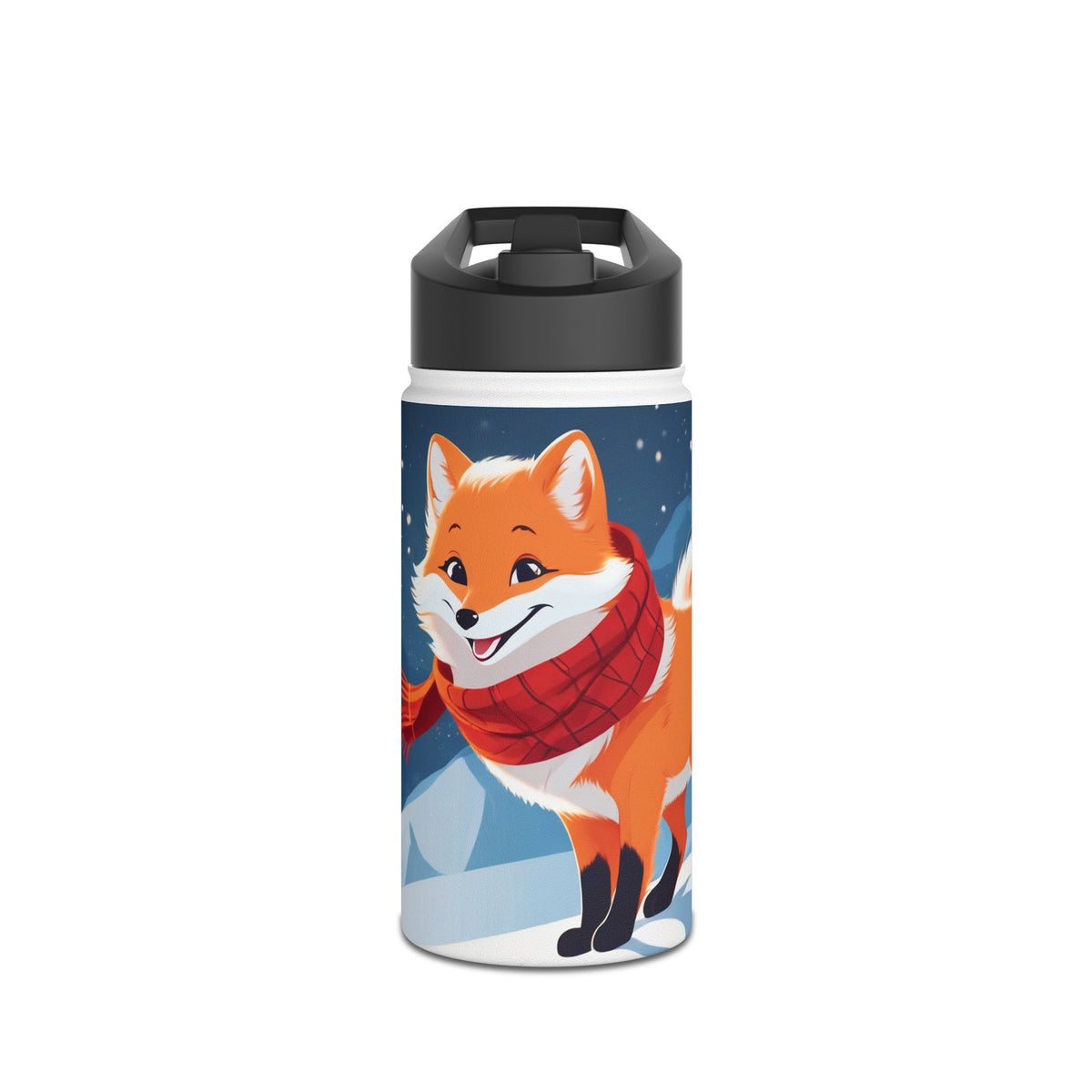 Winter Fox Christmas Stainless Steel Water Bottle | Cute Arctic Fox Holiday Travel Mug