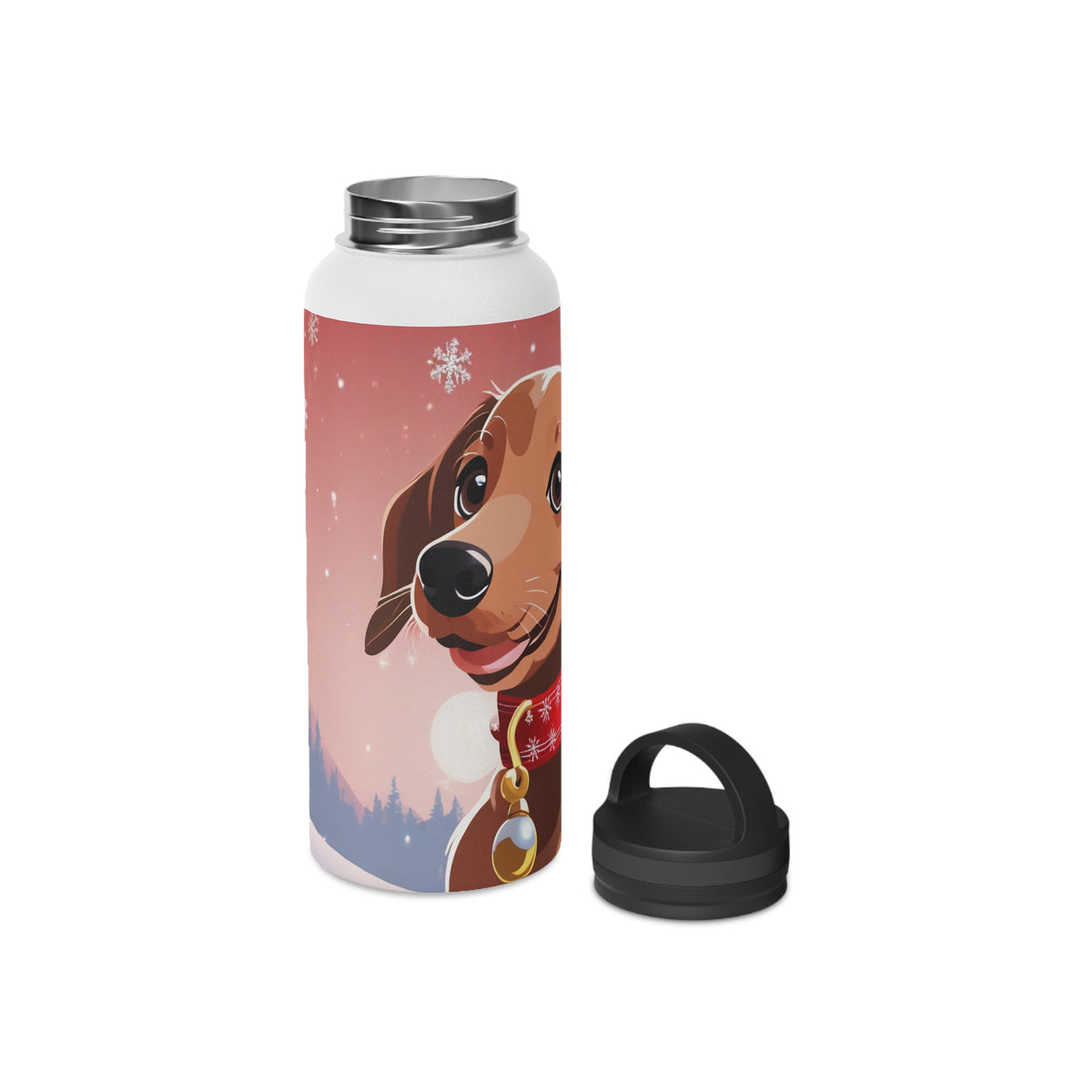 Festive Dachshund Christmas Stainless Steel Water Bottle | Cute Sausage Dog Holiday Travel Mug