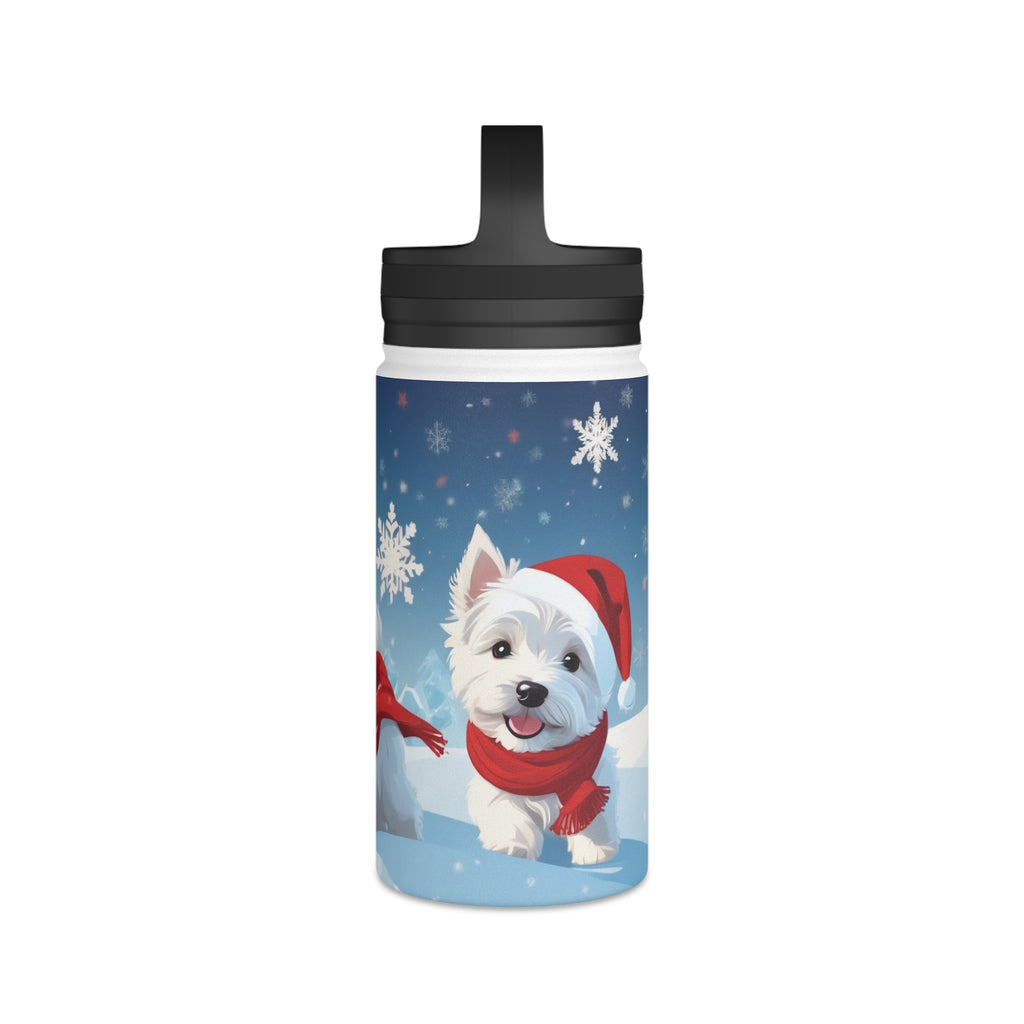 Festive Westie Christmas Stainless Steel Water Bottle | Cute West Highland Terrier Holiday Travel Mug