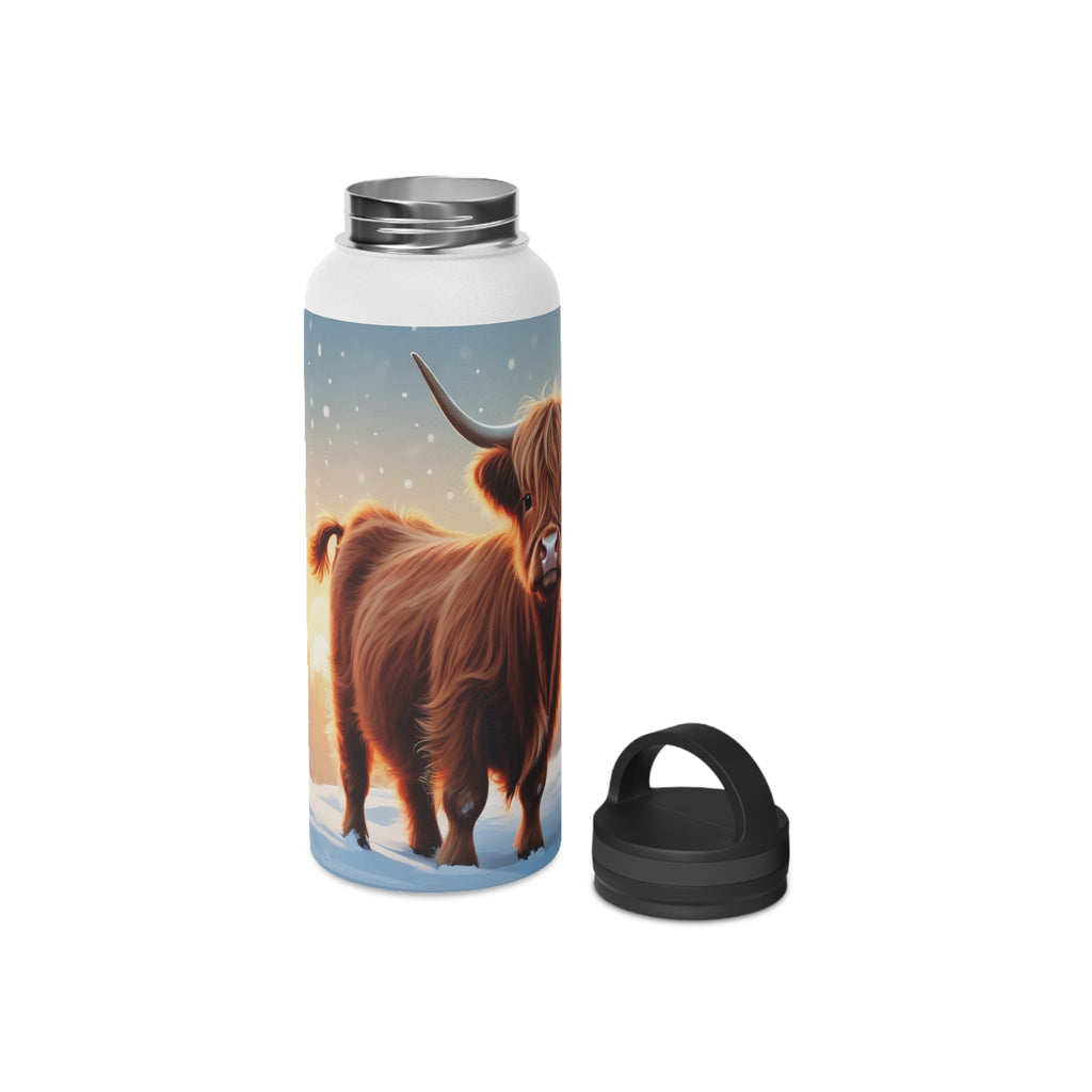 Festive Highland Cow Christmas Stainless Steel Water Bottle | Cute Farm Animal Holiday Travel Mug