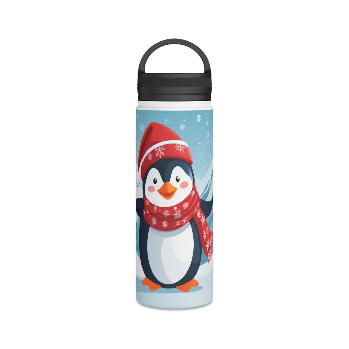 Festive Penguin Christmas Stainless Steel Water Bottle | Cute Arctic Animal Holiday Travel Mug