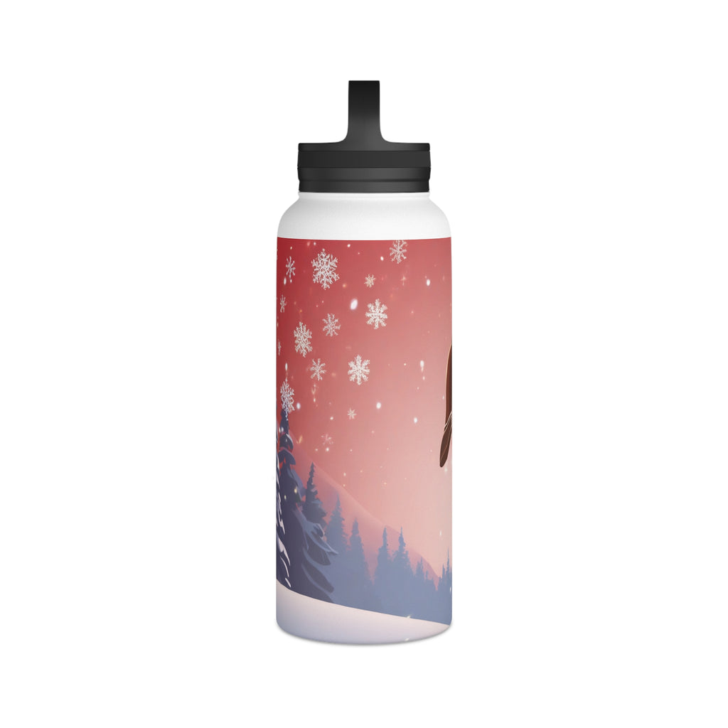 Festive Dachshund Christmas Stainless Steel Water Bottle | Cute Sausage Dog Holiday Travel Mug