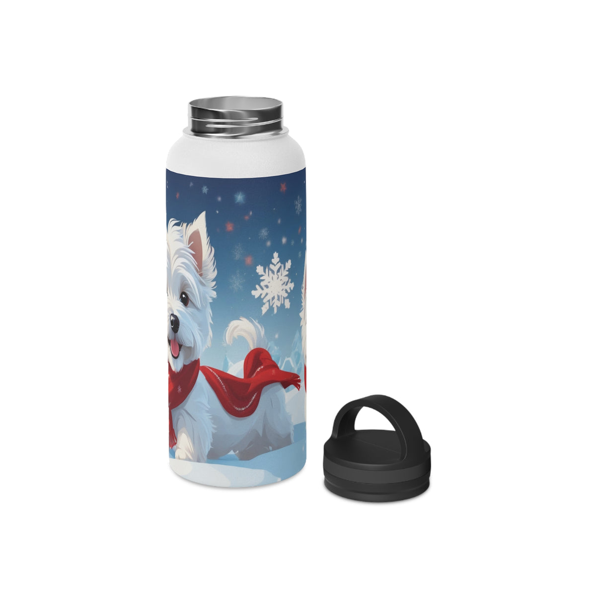 Festive Westie Christmas Stainless Steel Water Bottle | Cute West Highland Terrier Holiday Travel Mug