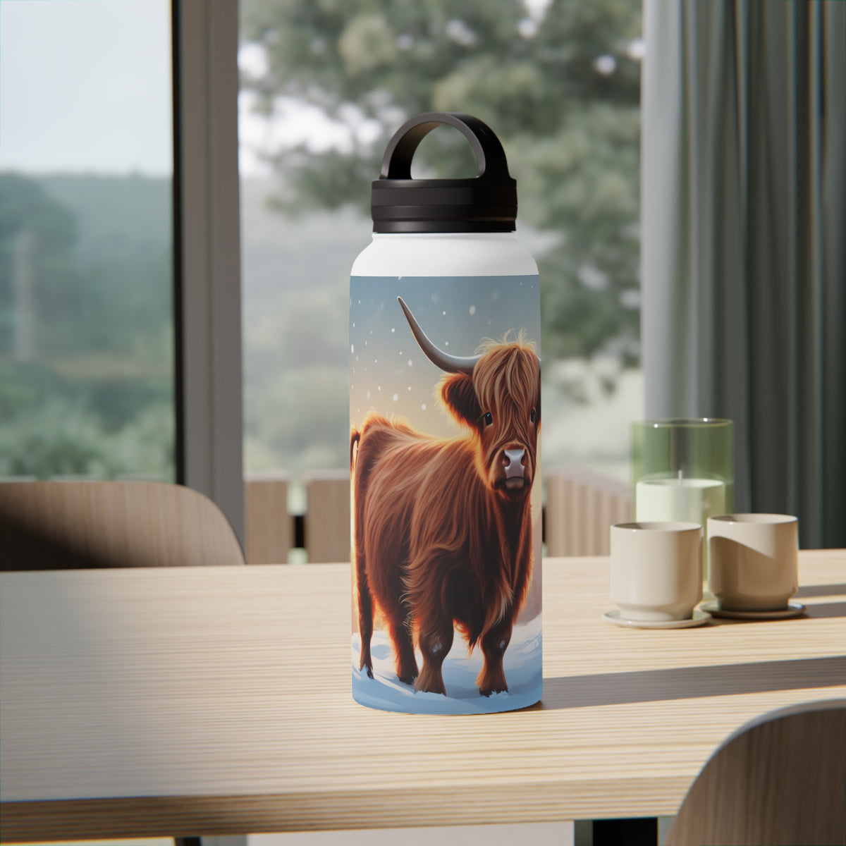 Festive Highland Cow Christmas Stainless Steel Water Bottle | Cute Farm Animal Holiday Travel Mug