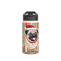 Santa Pug Christmas Stainless Steel Water Bottle | Cute Festive Dog Travel Mug, Holiday Gift