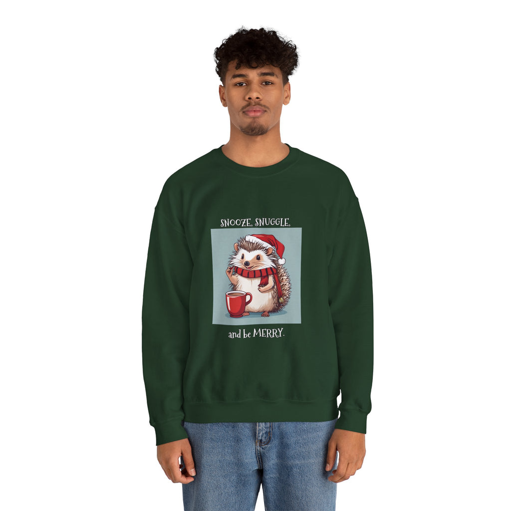 Cute Hedgehog Christmas Sweatshirt | Snooze Snuggle & Be Merry Holiday Jumper