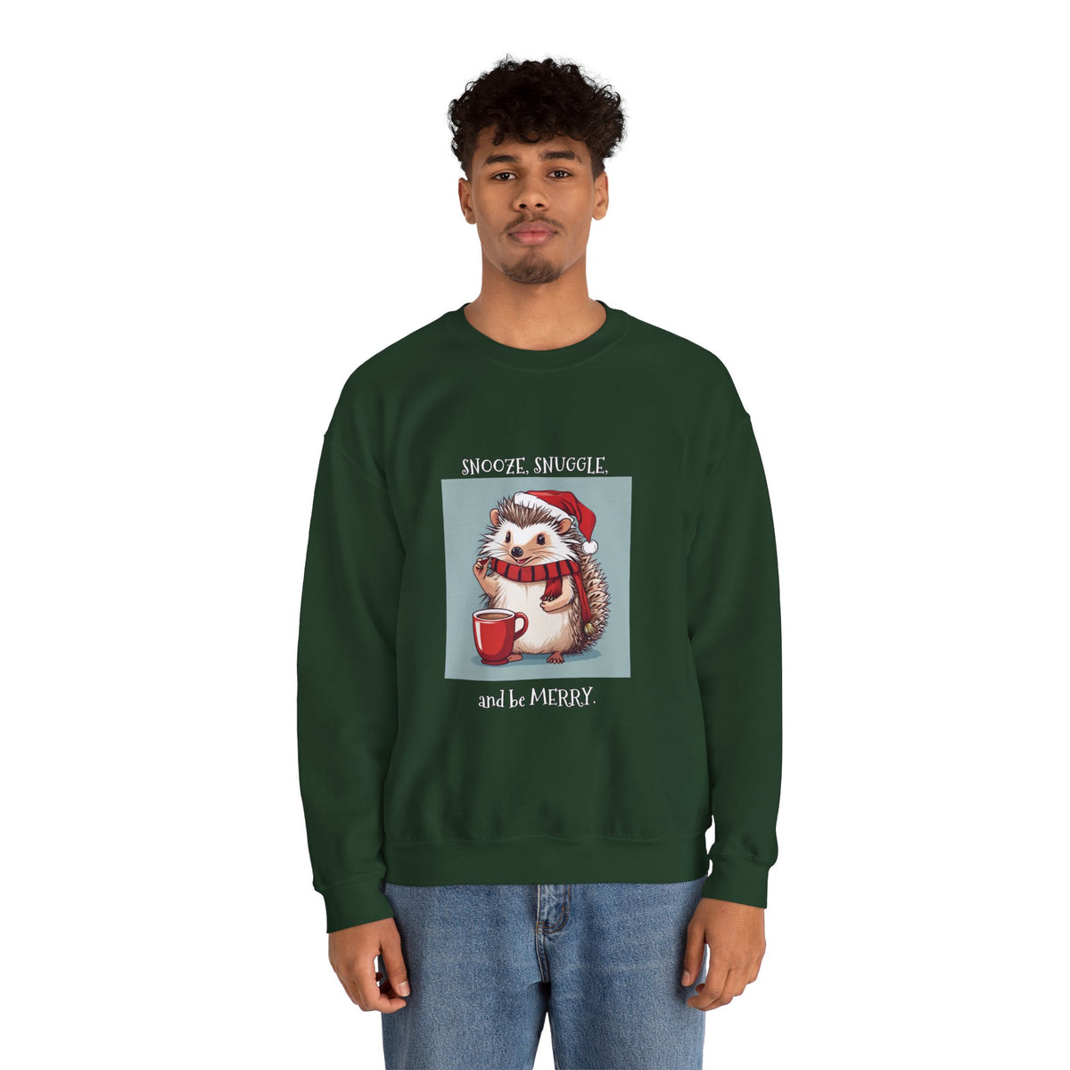 Cute Hedgehog Christmas Sweatshirt | Snooze Snuggle & Be Merry Holiday Jumper