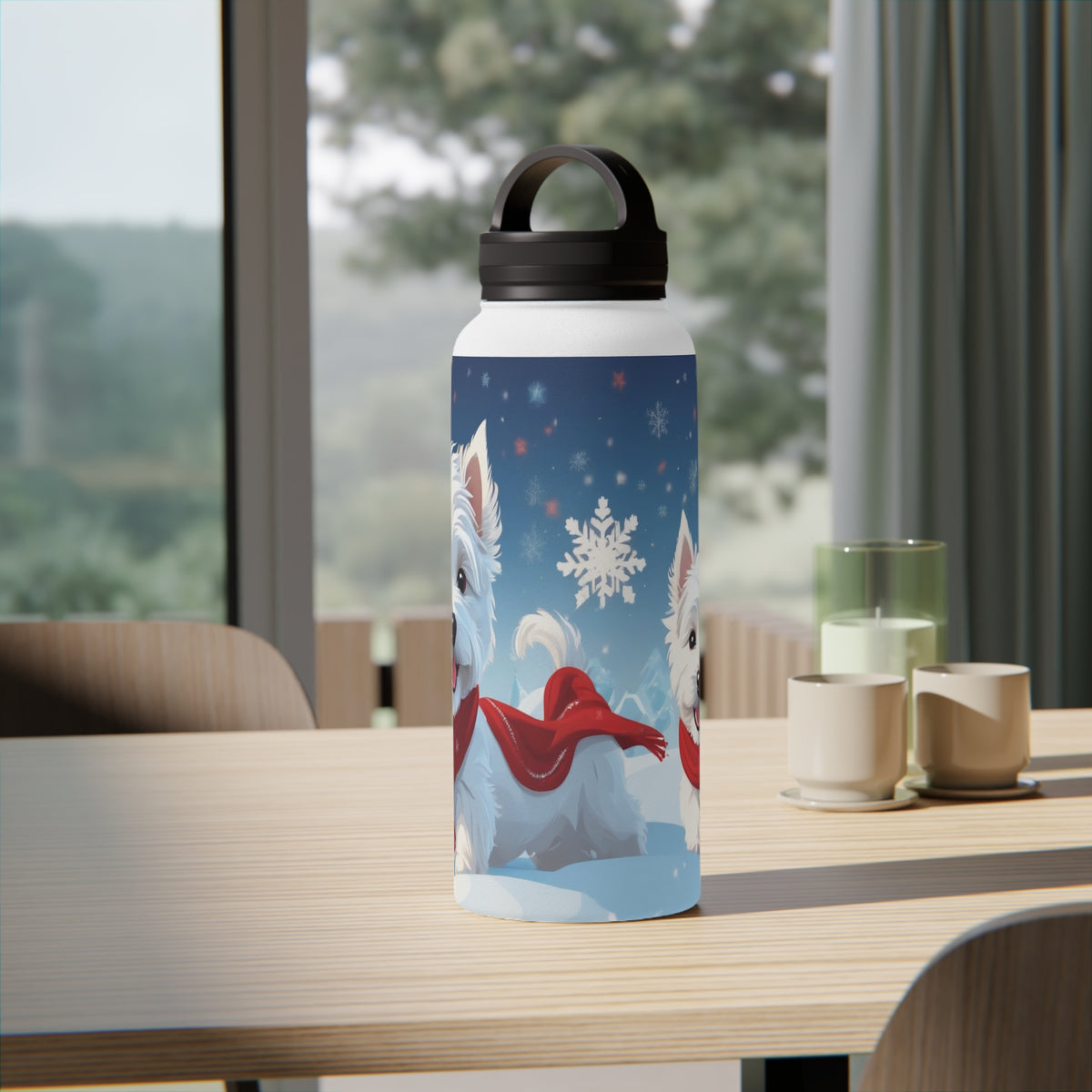 Festive Westie Christmas Stainless Steel Water Bottle | Cute West Highland Terrier Holiday Travel Mug