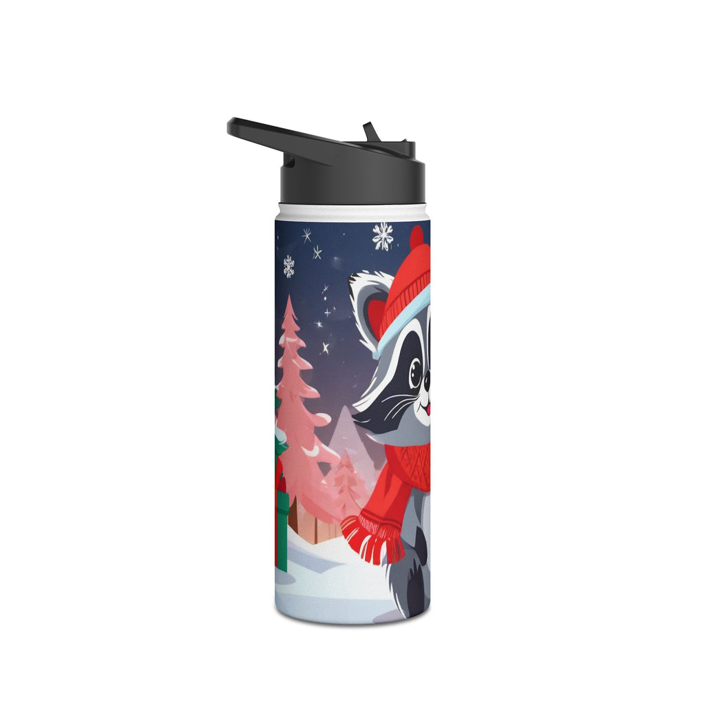 Winter Raccoon Christmas Stainless Steel Water Bottle | Cute Animal Holiday Travel Mug