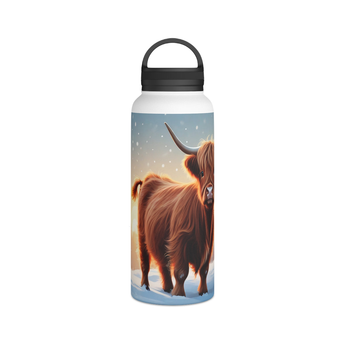 Festive Highland Cow Christmas Stainless Steel Water Bottle | Cute Farm Animal Holiday Travel Mug