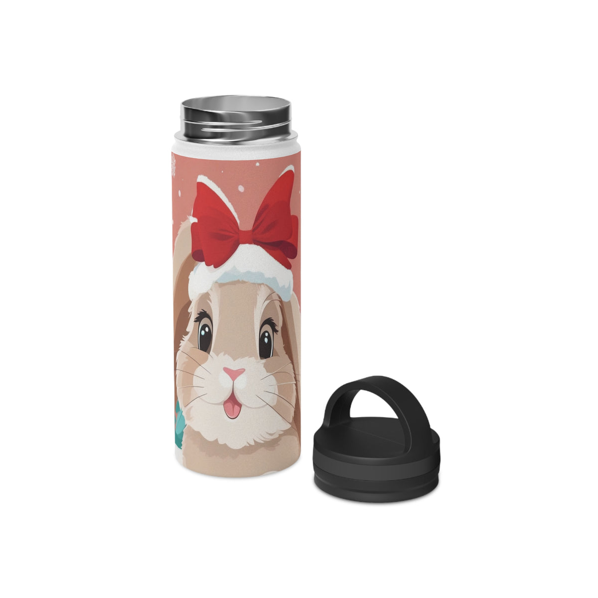 Festive Bunny Christmas Stainless Steel Water Bottle | Cute Rabbit Holiday Travel Mug
