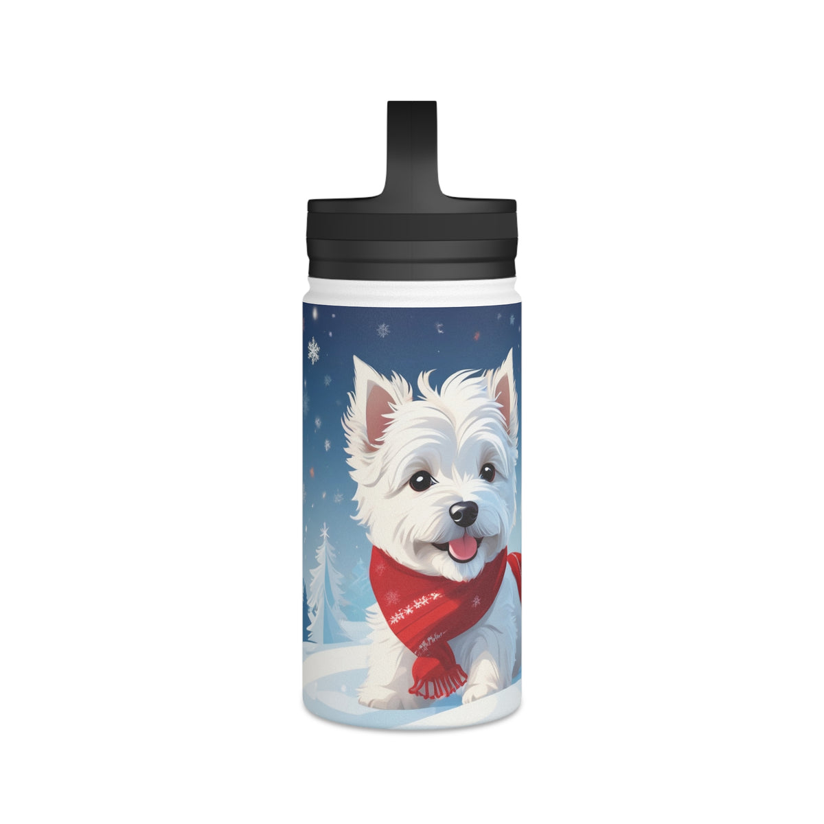 Festive Westie Christmas Stainless Steel Water Bottle | Cute West Highland Terrier Holiday Travel Mug