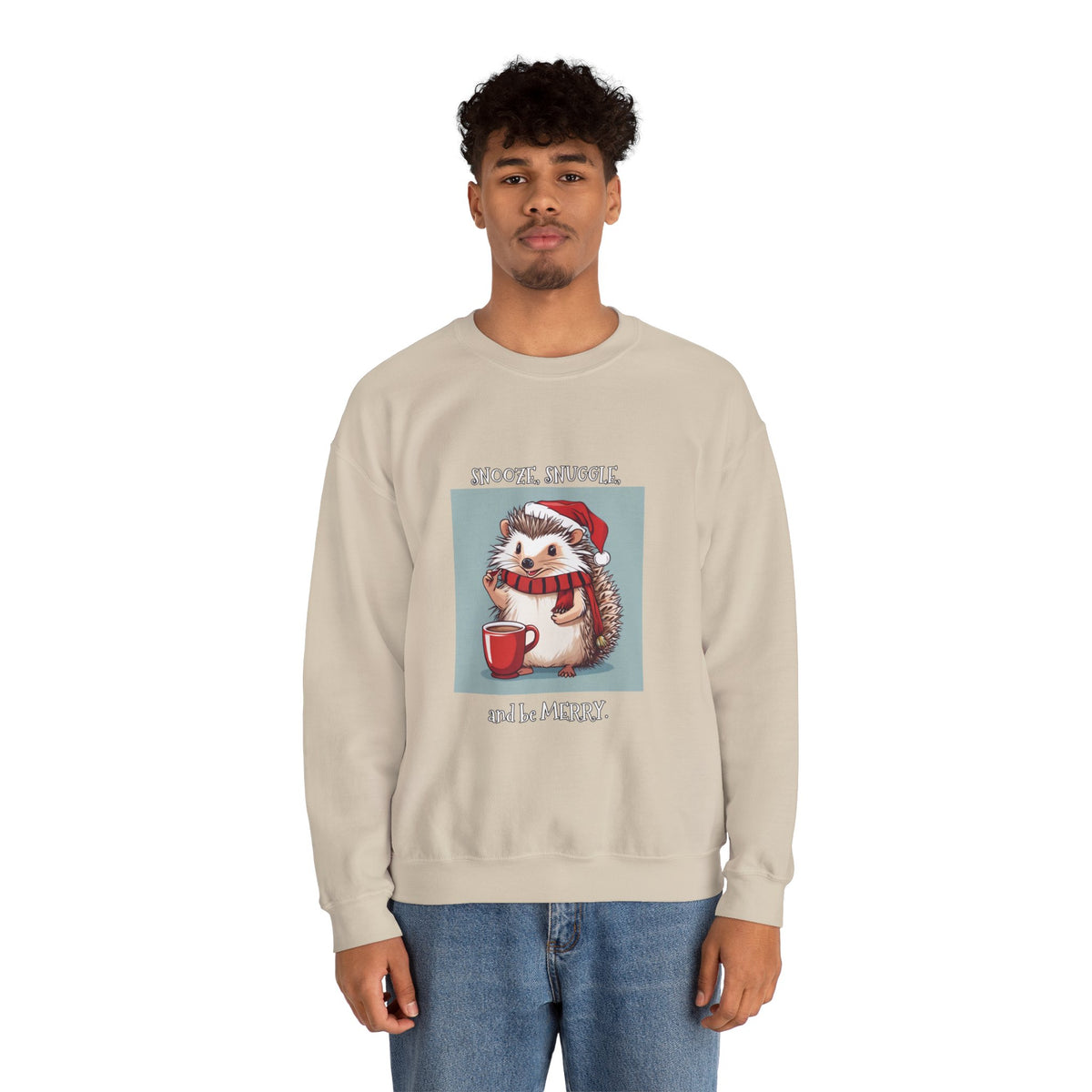 Cute Hedgehog Christmas Sweatshirt | Snooze Snuggle & Be Merry Holiday Jumper