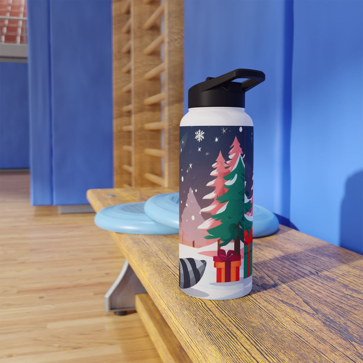 Winter Raccoon Christmas Stainless Steel Water Bottle | Cute Animal Holiday Travel Mug