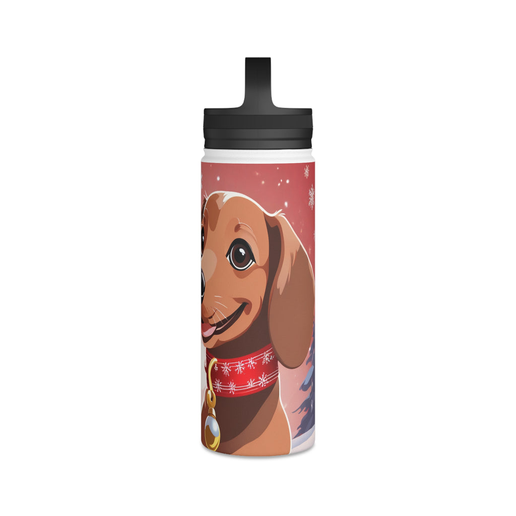 Festive Dachshund Christmas Stainless Steel Water Bottle | Cute Sausage Dog Holiday Travel Mug