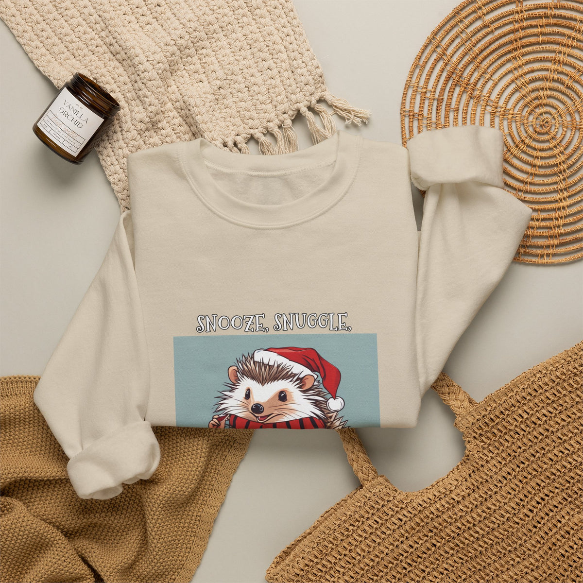 Cute Hedgehog Christmas Sweatshirt | Snooze Snuggle & Be Merry Holiday Jumper