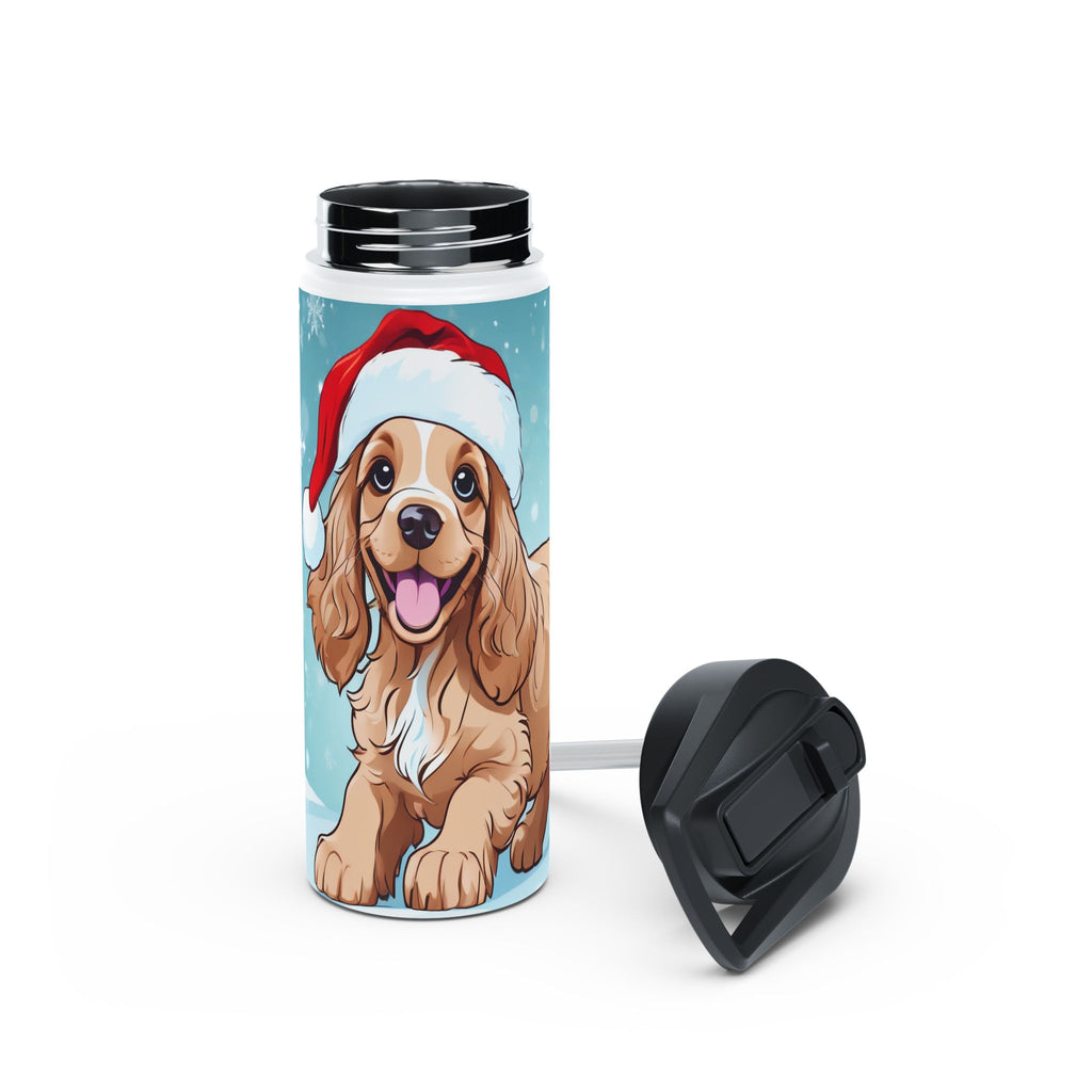 Festive Spaniel Christmas Stainless Steel Water Bottle | Cute Dog Holiday Travel Mug