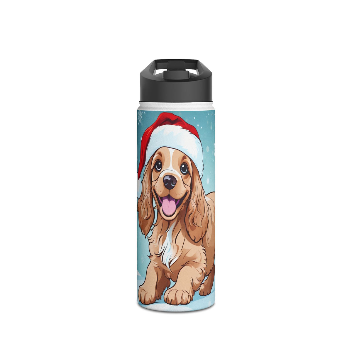 Festive Spaniel Christmas Stainless Steel Water Bottle | Cute Dog Holiday Travel Mug