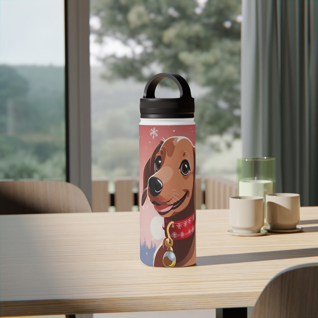 Festive Dachshund Christmas Stainless Steel Water Bottle | Cute Sausage Dog Holiday Travel Mug