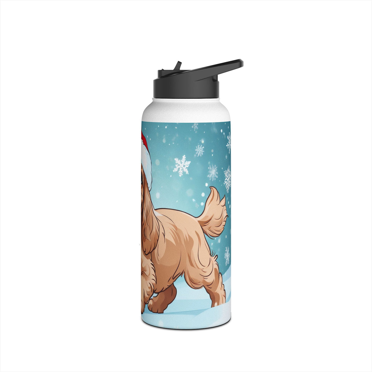 Festive Spaniel Christmas Stainless Steel Water Bottle | Cute Dog Holiday Travel Mug