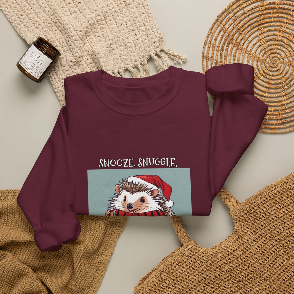 Cute Hedgehog Christmas Sweatshirt | Snooze Snuggle & Be Merry Holiday Jumper