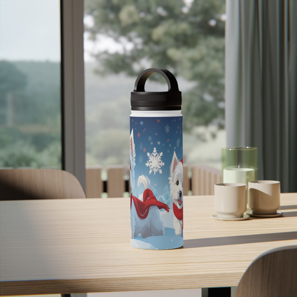 Festive Westie Christmas Stainless Steel Water Bottle | Cute West Highland Terrier Holiday Travel Mug