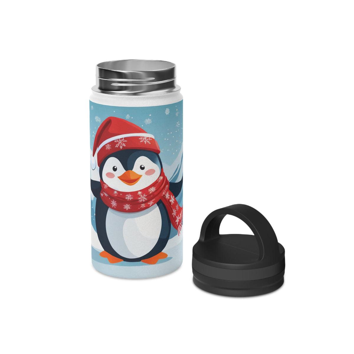 Festive Penguin Christmas Stainless Steel Water Bottle | Cute Arctic Animal Holiday Travel Mug