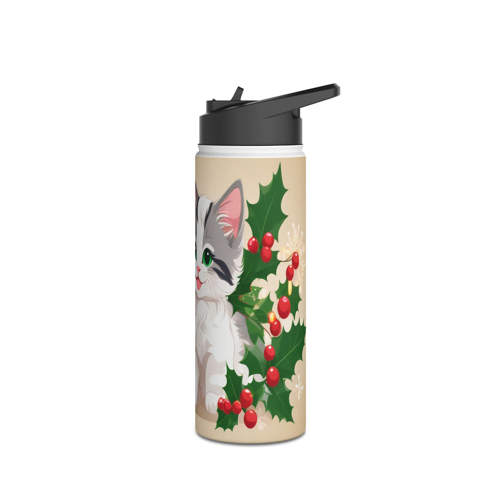 Mistletoe Kittens Christmas Stainless Steel Water Bottle | Cute Cats Holiday Travel Mug