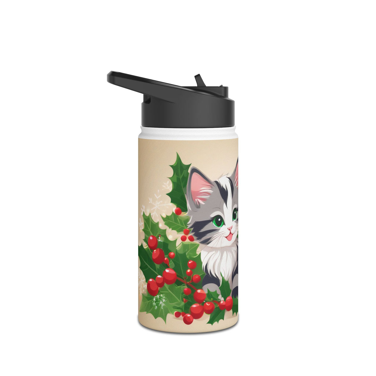 Mistletoe Kittens Christmas Stainless Steel Water Bottle | Cute Cats Holiday Travel Mug