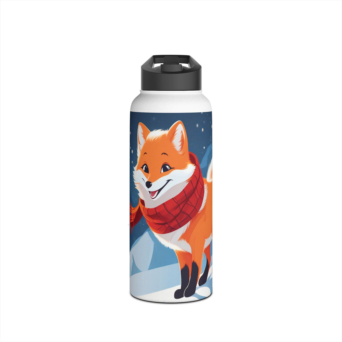Winter Fox Christmas Stainless Steel Water Bottle | Cute Arctic Fox Holiday Travel Mug