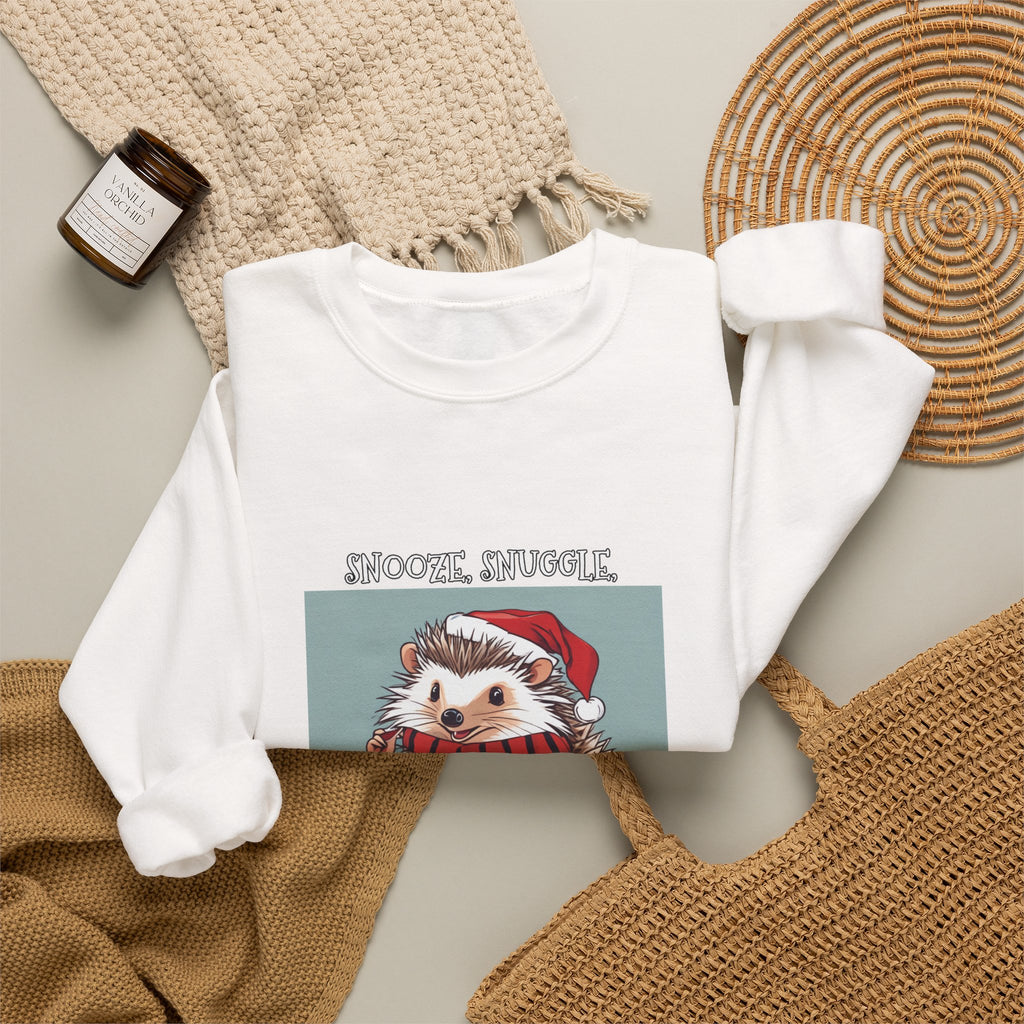 Cute Hedgehog Christmas Sweatshirt | Snooze Snuggle & Be Merry Holiday Jumper