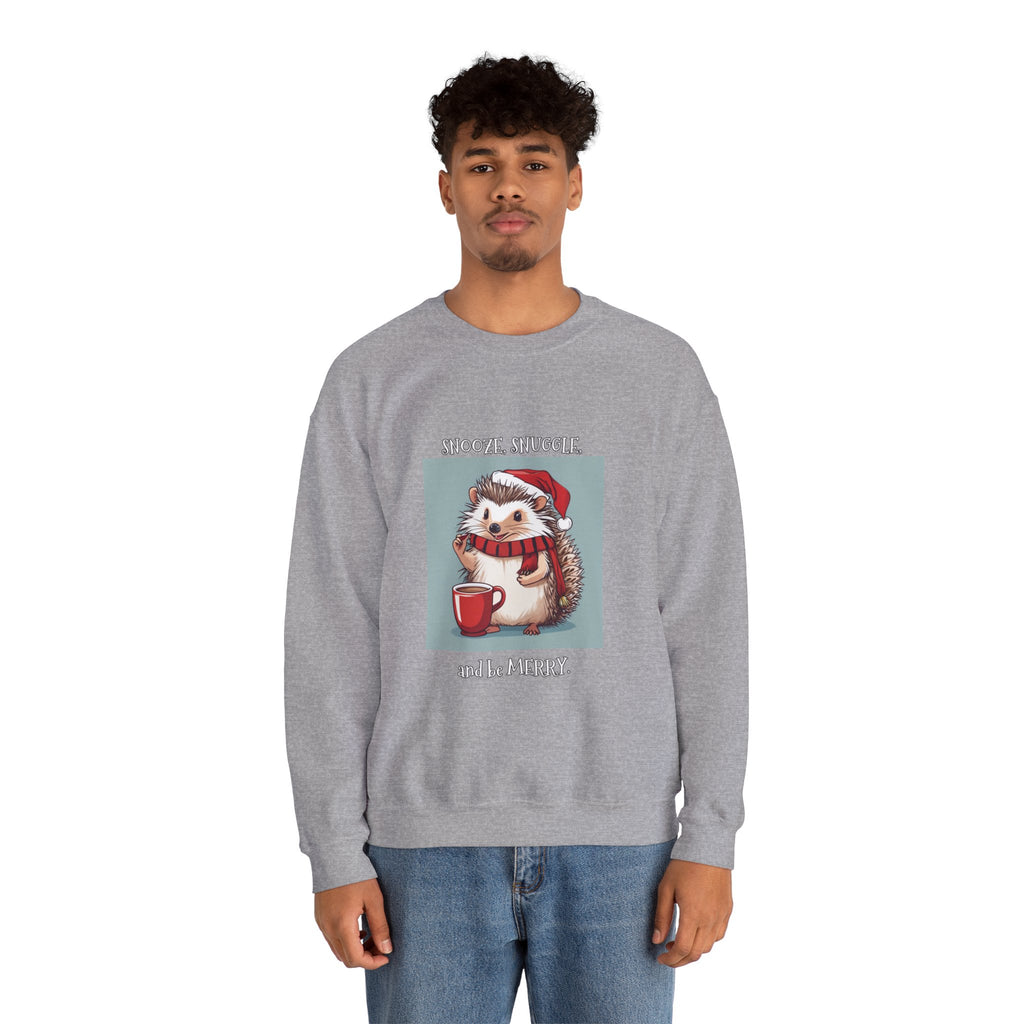 Cute Hedgehog Christmas Sweatshirt | Snooze Snuggle & Be Merry Holiday Jumper
