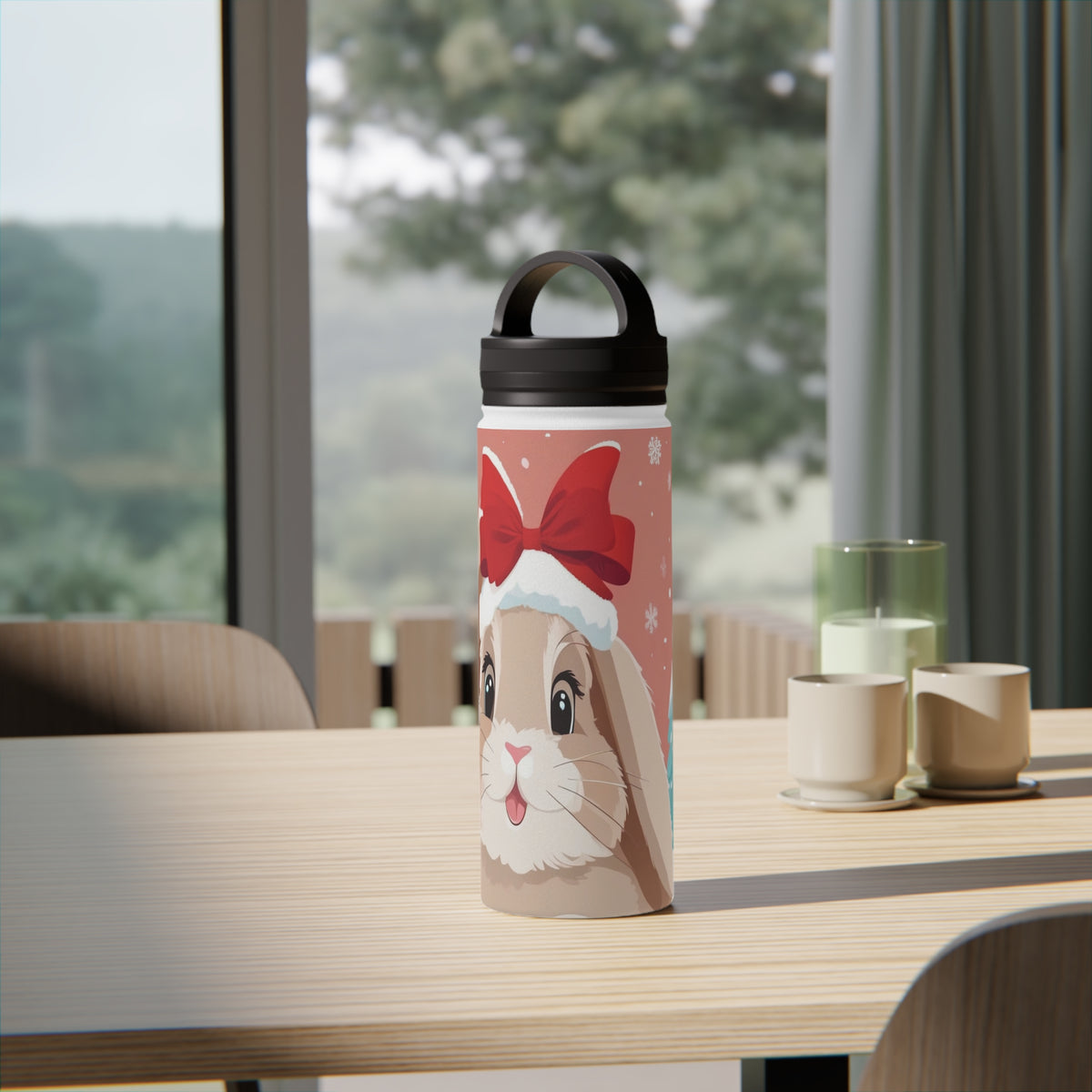 Festive Bunny Christmas Stainless Steel Water Bottle | Cute Rabbit Holiday Travel Mug