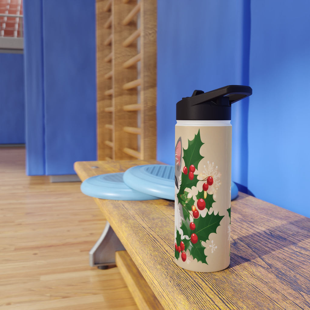 Mistletoe Kittens Christmas Stainless Steel Water Bottle | Cute Cats Holiday Travel Mug