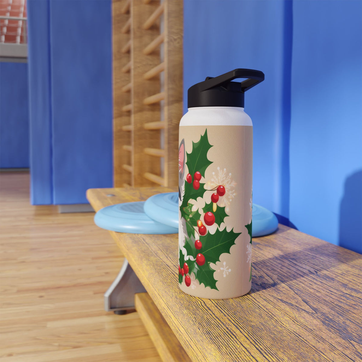 Mistletoe Kittens Christmas Stainless Steel Water Bottle | Cute Cats Holiday Travel Mug