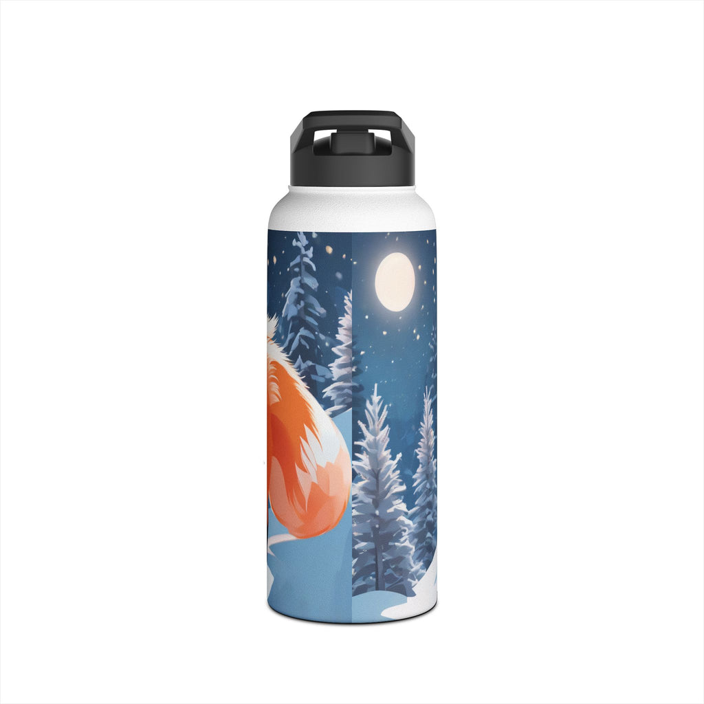 Winter Fox Christmas Stainless Steel Water Bottle | Cute Arctic Fox Holiday Travel Mug