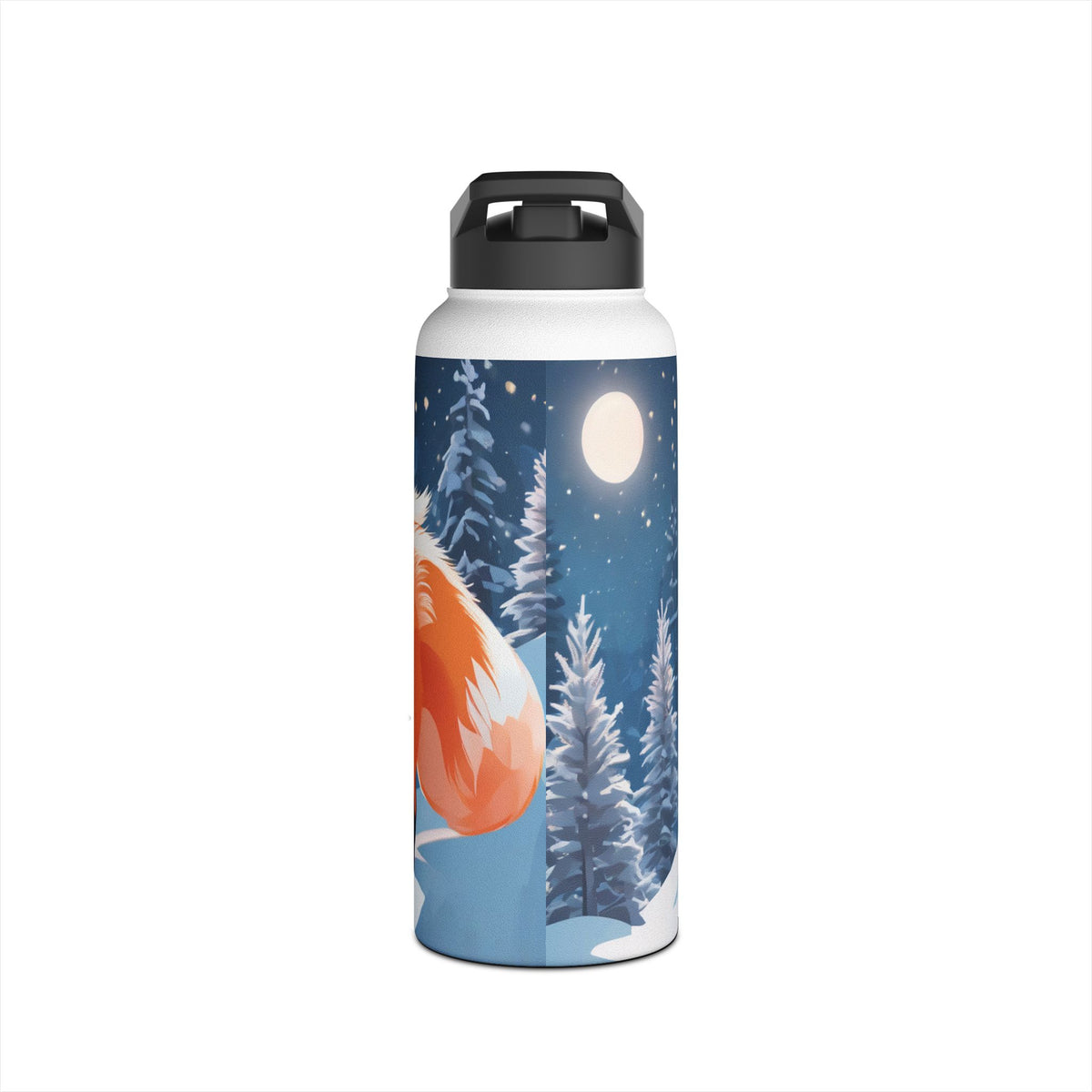 Winter Fox Christmas Stainless Steel Water Bottle | Cute Arctic Fox Holiday Travel Mug